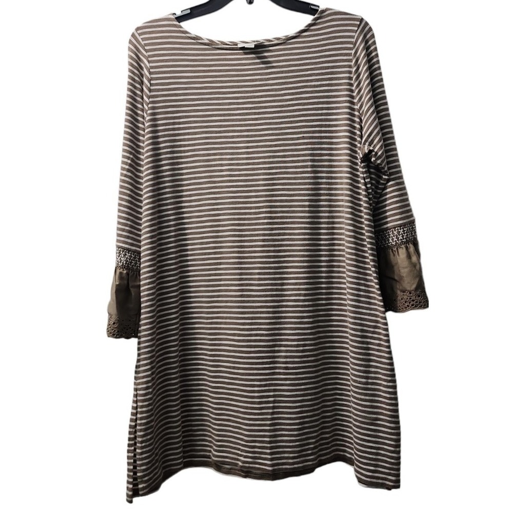 J. JillStriped Dress Bell Sleeve Crochet Trim Casual Tunic Dress
